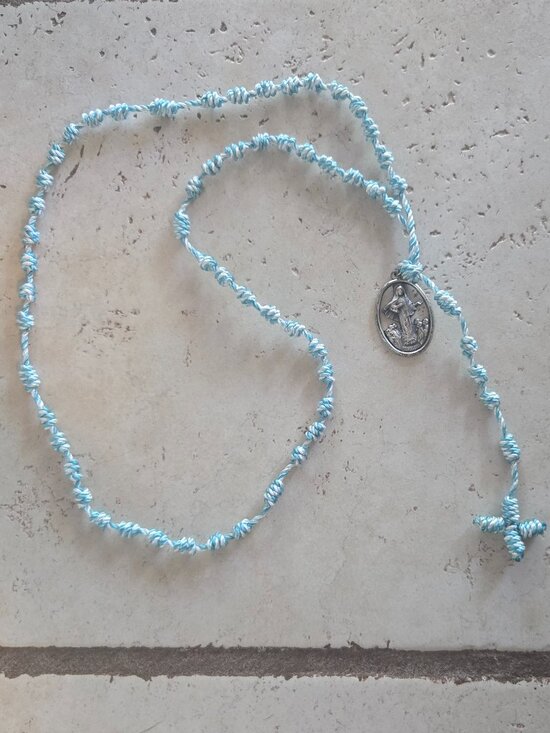 Hand Crafted Other - Hand Crafted Knot Rosary blue/white twine Medjugorje Medal